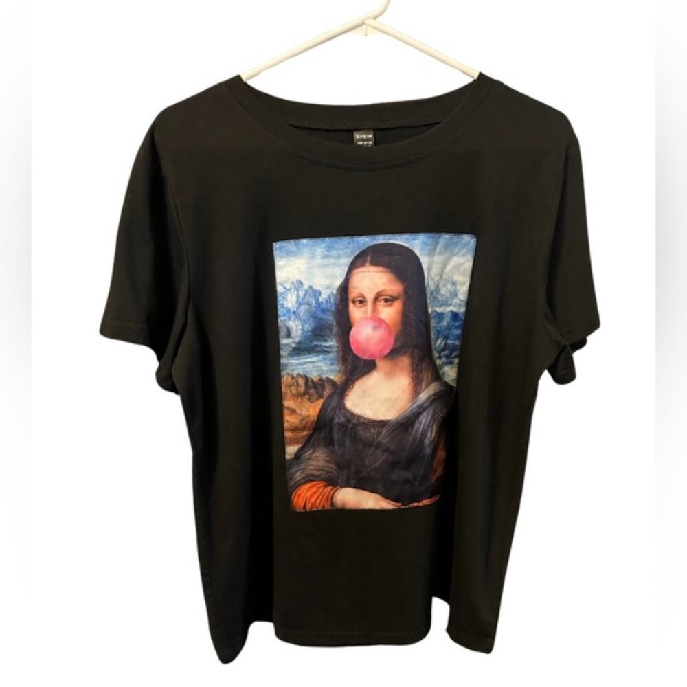 🔥SHEIN | Women’s Cut XL | Black Graphic Tee with Mona Lisa Print
